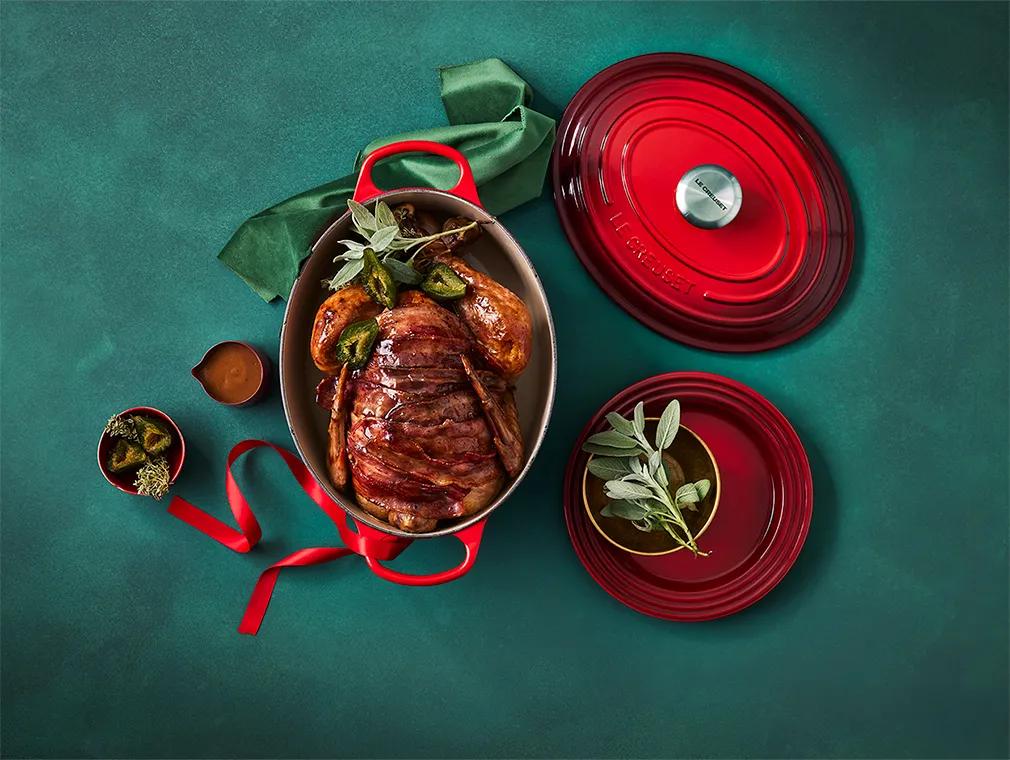 Roast Turkey Wrapped with Sticky Green Fig Preserved Glazed Bacon