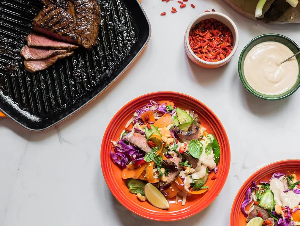 Thai Beef Salad with Pickled Goji Berries & Cashew Ginger Dressing