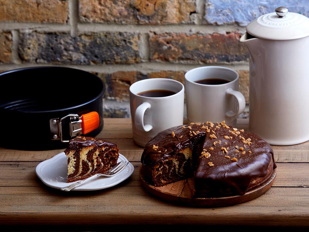 French Marble Caramel and Chocolate Cake with Chocolate Ganache