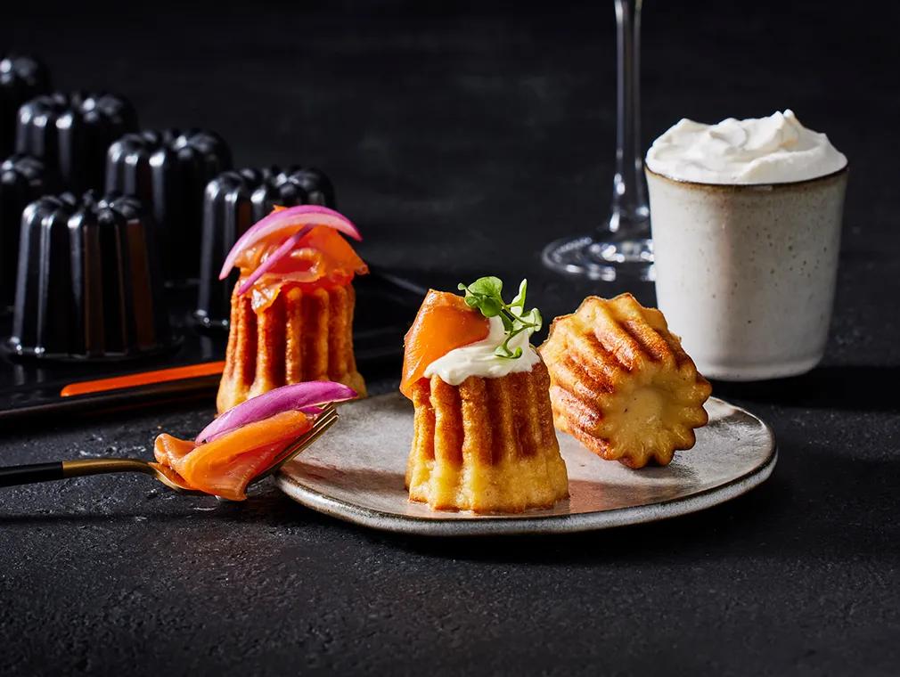Two Salmon and Chives Cannelé